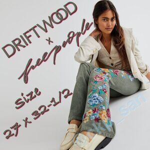 Free People x Driftwood Farrah Embroidered Cord Flare Jeans Sz 27